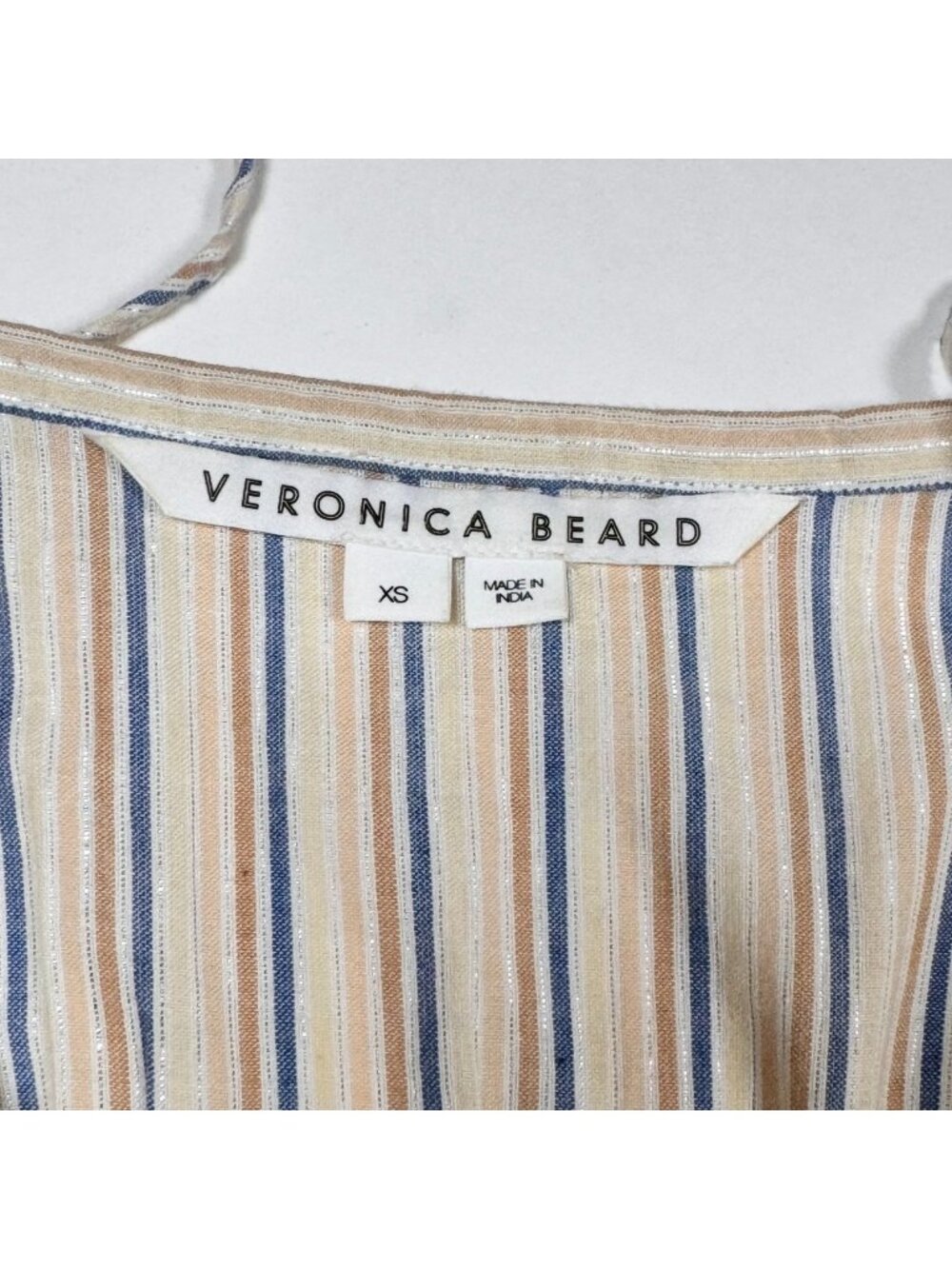 Veronica Beard Striped Cotton Lurex Tiered Maxi Dress Button Front XS Tassels - Picture 6 of 16